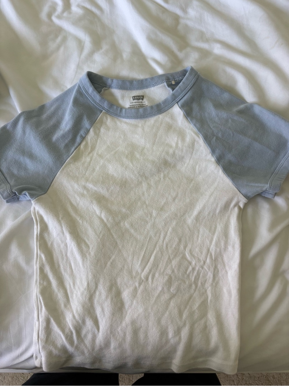 Levi's White Tee with Light Blue Raglan Sleeves
